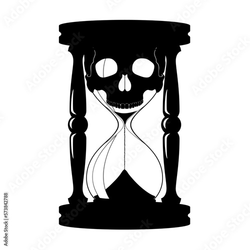 silhouette sand glass with skull / death concept / vector illustration