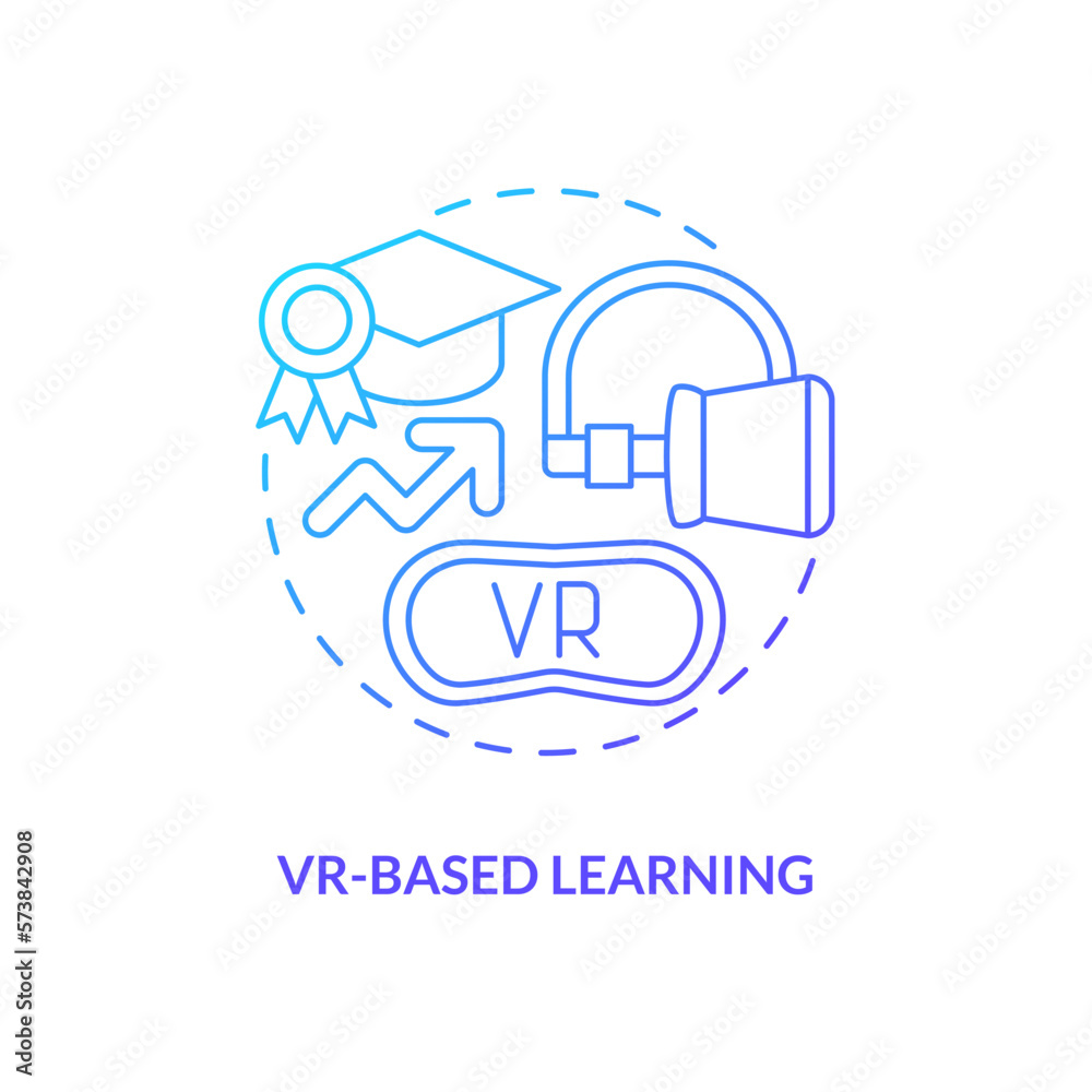 VR based learning blue gradient concept icon. Technology of future. Education technology. Gamification trend abstract idea thin line illustration. Isolated outline drawing. Myriad Pro-Bold font used VR based learning blue gradient concept icon. Technology of future. Education technology. Gamification trend abstract idea thin line illustration. Isolated outline drawing. Myriad Pro-Bold font used