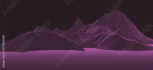 Abstract digital landscape. Wireframe landscape background. Digital landscape for presentations. 3d futuristic vector illustration.