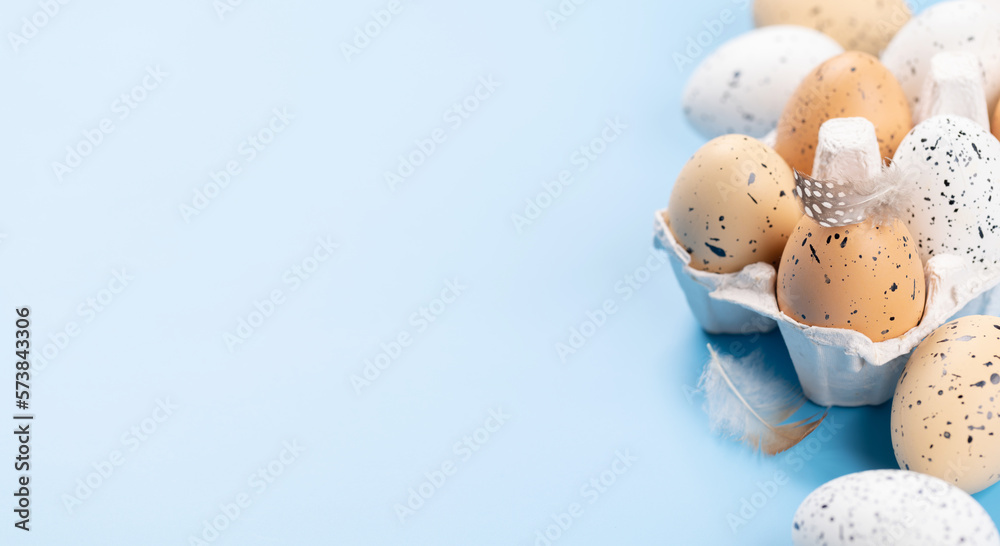 Eggs pack on a blue background Eggs pack on a blue background