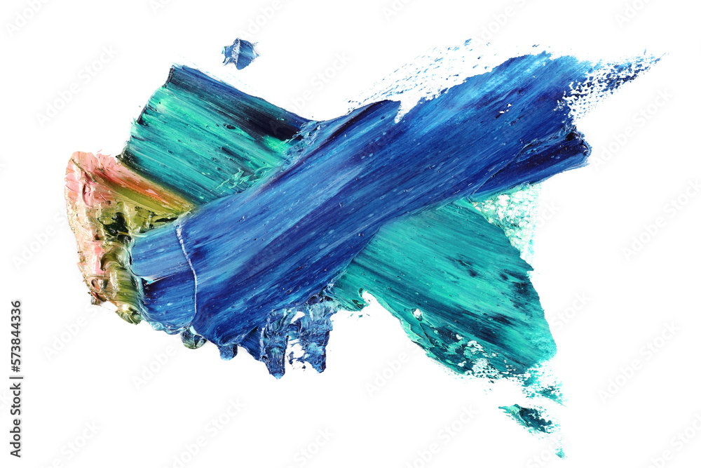 Grunge blue brush strokes oil paint isolated on white background ...