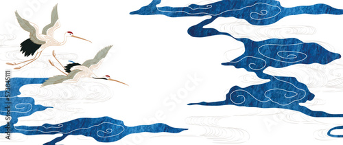 Print op canvas Crane birds with blue cloud background