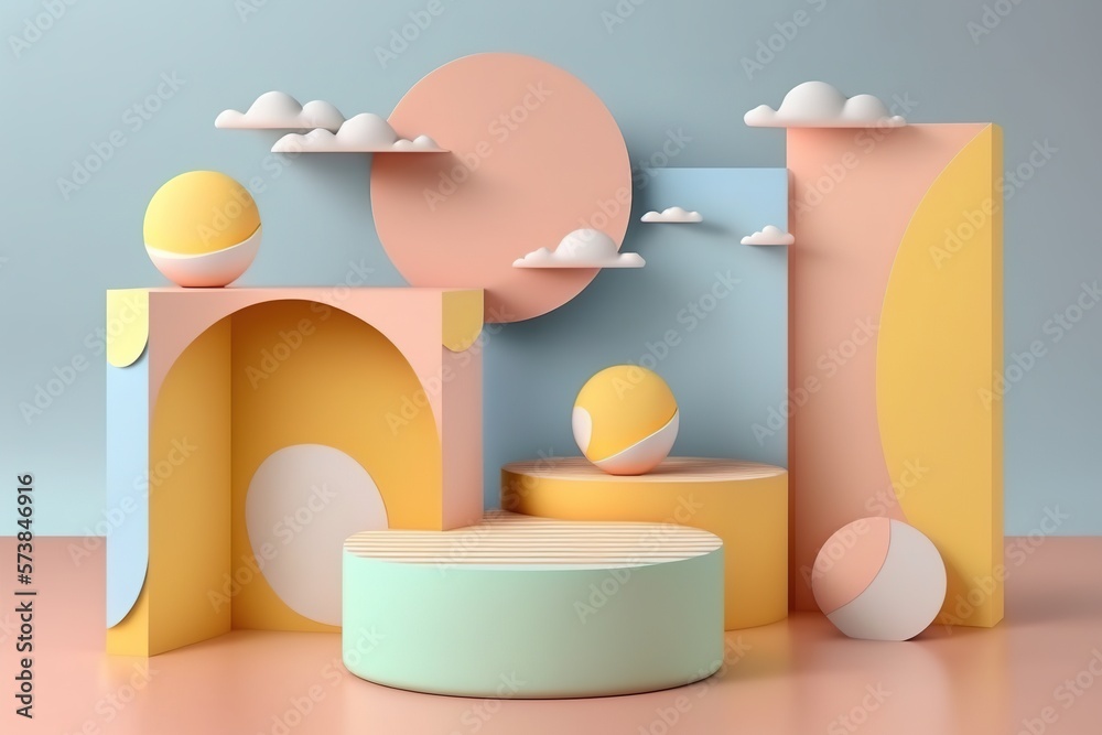 an abstract minimalist podium product stand showcase with empty display stage in pastel colors