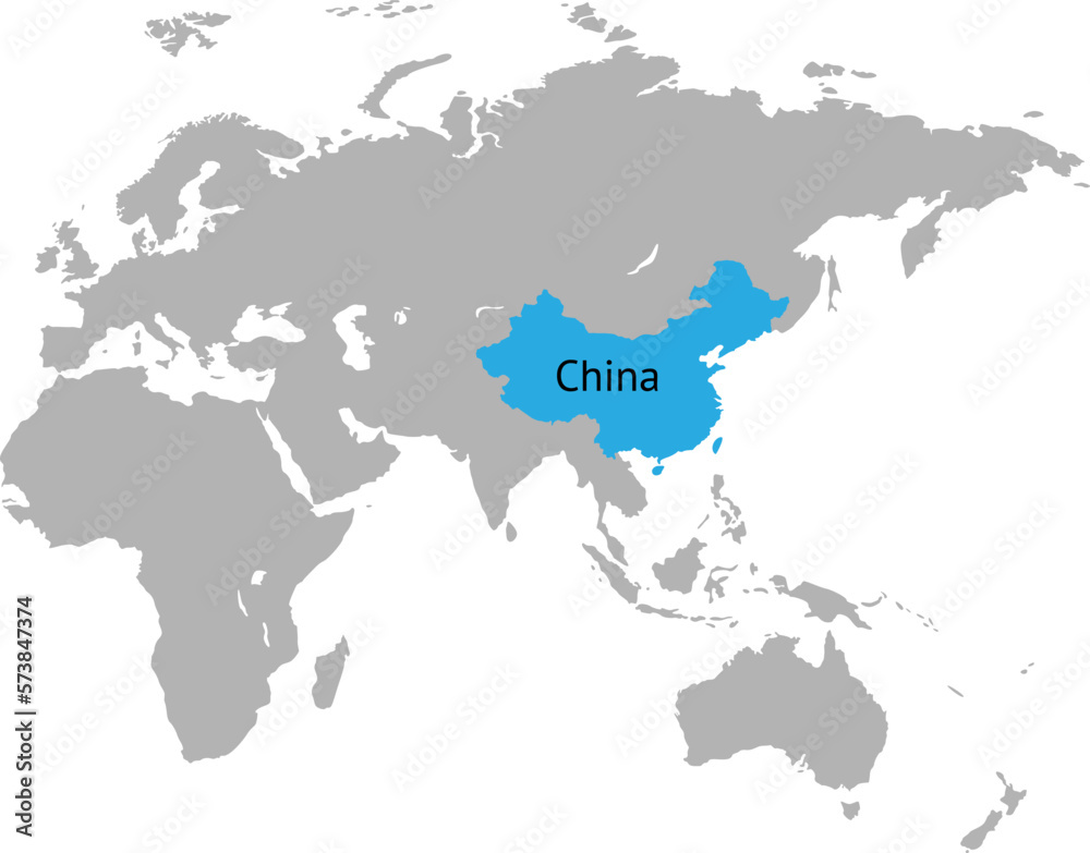 World map highlighted china with blue mark vector illustration. World map highlighted china with blue mark vector illustration.