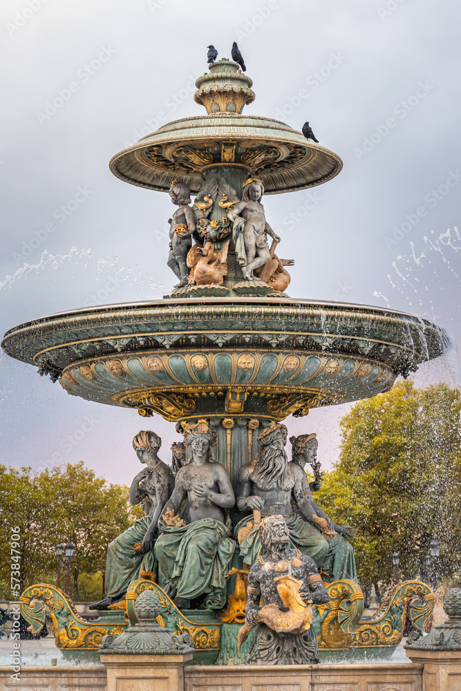 Fontaine des Mers on the Place de la Concorde square in Paris, France