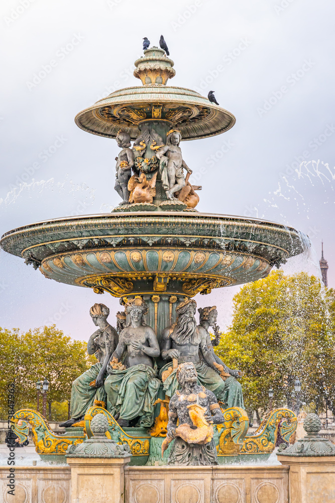 Fountain of the Seas on the Place de la Concorde square in Paris, France