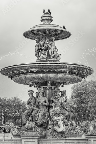 Photography Fountain on the Place de la Concorde square in Paris, France in black and white