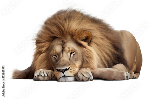 Valokuva African lion sleeping isolated on background