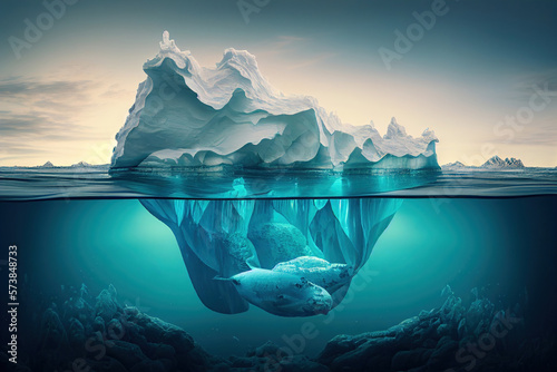 A single iceberg. Melting glaciers, global warming. Ai generative
