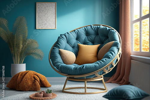 Room interior with comfortable cocoon armchair. Ai generative photo