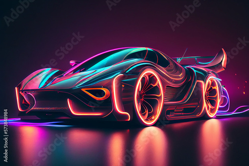 A neon-lit car with sleek futuristic lines, ai illustration