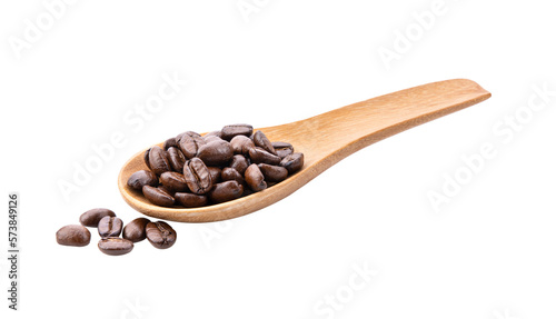 roasted coffee beans in wood spoon isolated on transparent png