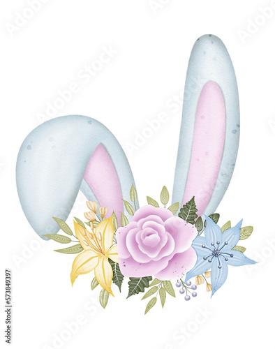 Watercolor Easter bunny ears illustration