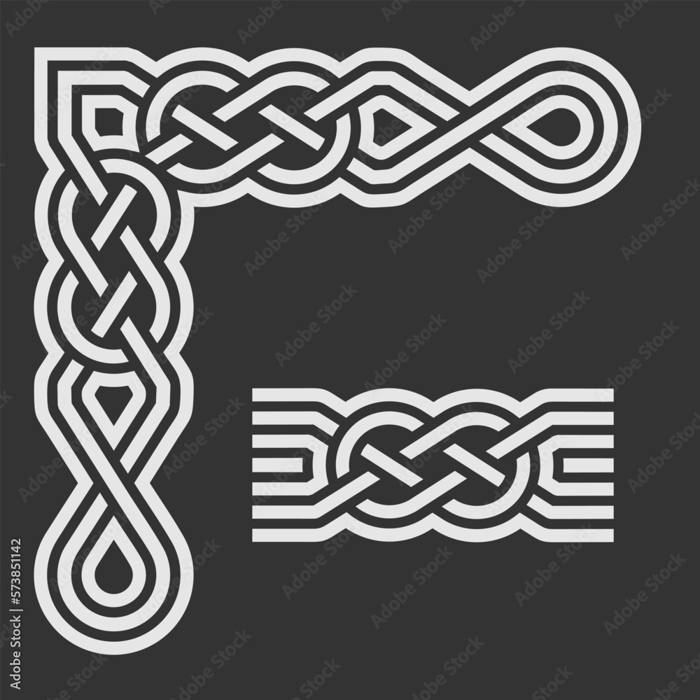 Celtic style corner isolated on dark background. Vector illustration