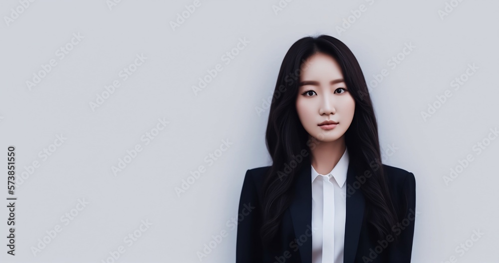 Beautiful asian-korean woman, portrait, on the wall, grey back ground created by Generative A.I Beautiful asian-korean woman, portrait, on the wall, grey back ground created by Generative A.I