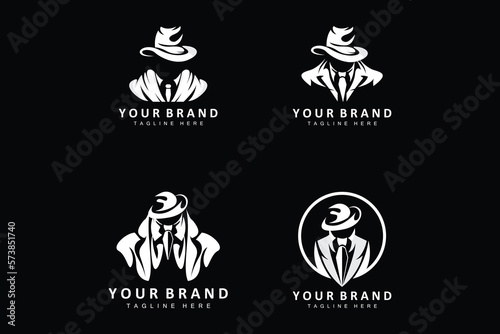 Mafia Logo Design, Tuxedo Suit Icon, Vector Businessman, Logo Detective, Brand Label