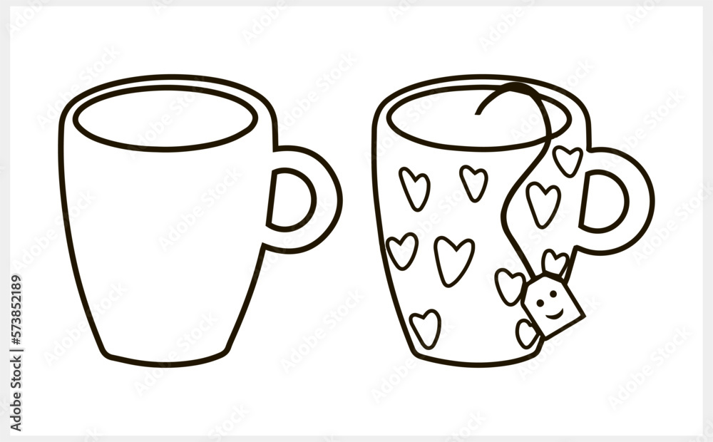 Obraz premium Doodle coffee or tea clipart isolated. Cup hand drawn cartoon art. Coffee heart. Food drink love vector stock illustration. EPS 10