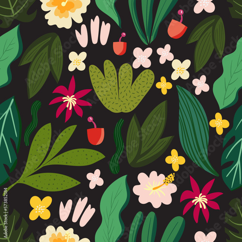 Triopic floral green seamless pattern (ID: 573852184)