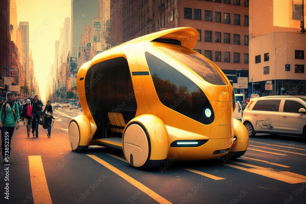 Fototapeta premium Sci-fi futuristic taxi self-driven transportation concept generative ai 3D style Illustration