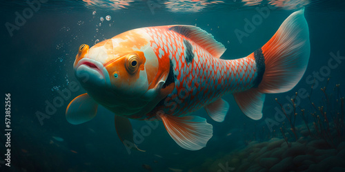 Illustration of koi fish underwater AI generated content