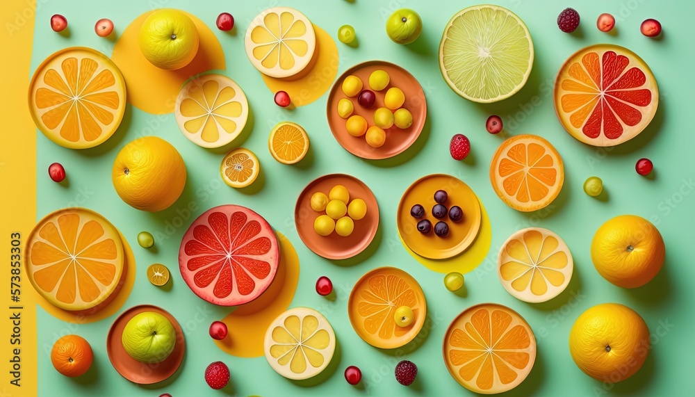  a group of fruit cut into pieces on a table top.  generative ai