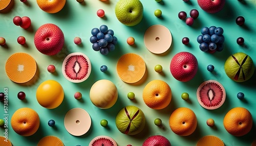  a bunch of different fruits are arranged on a table top. generative ai