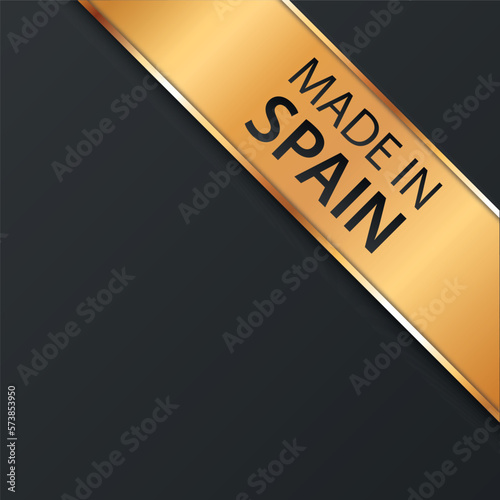 MADE IN SPAIN - vector illustration of gold corner ribbon banner with gold colored frame 