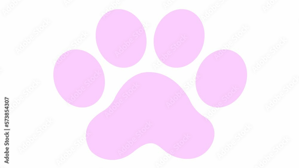 Animated cat pink footprint. A cat's paw print appears. Looped video. Vector flat illustration isolated on the white background Animated cat pink footprint. A cat's paw print appears. Looped video. Vector flat illustration isolated on the white background
