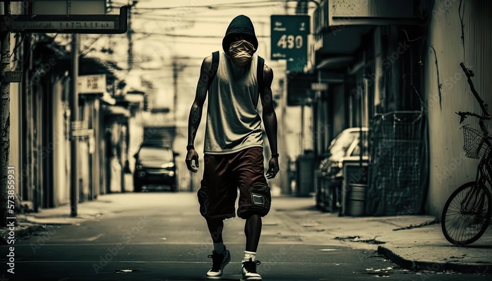 Naklejka premium person walking on the street basketball Generative Ai