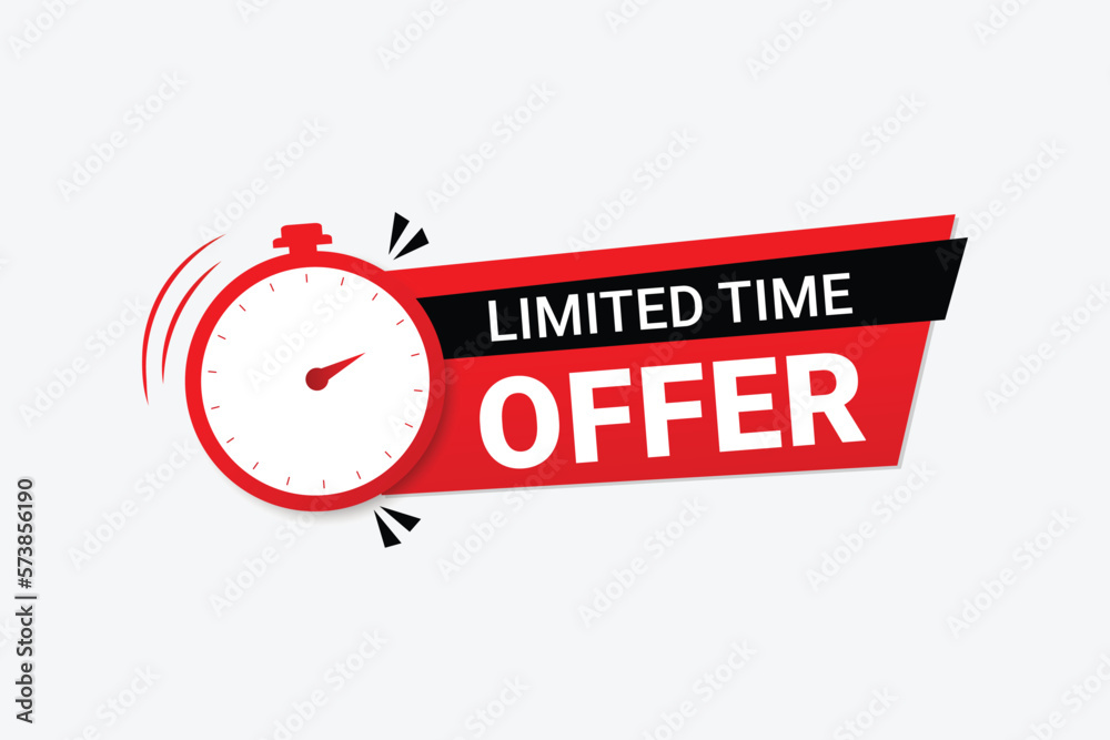 Limited time offer with banner label and clock icon vector illustration Limited time offer with banner label and clock icon vector illustration