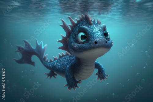 a cute adorable underwater monster character  in the style of children-friendly cartoon animation fantasy generative ai 3D style Illustration  