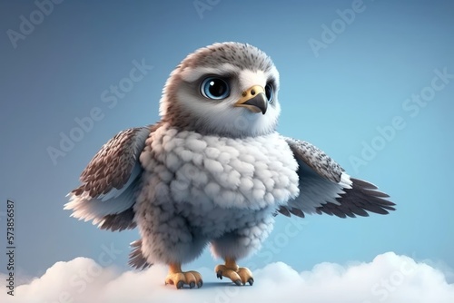 a cute adorable baby eagle character  in the style of children-friendly cartoon animation fantasy generative ai 3D style Illustration 	