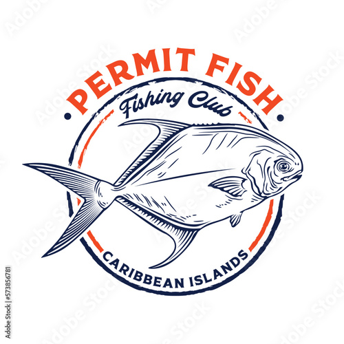 Permit fish vector illustration in hand drawn style, perfect for t shirt design and fishing store club logo