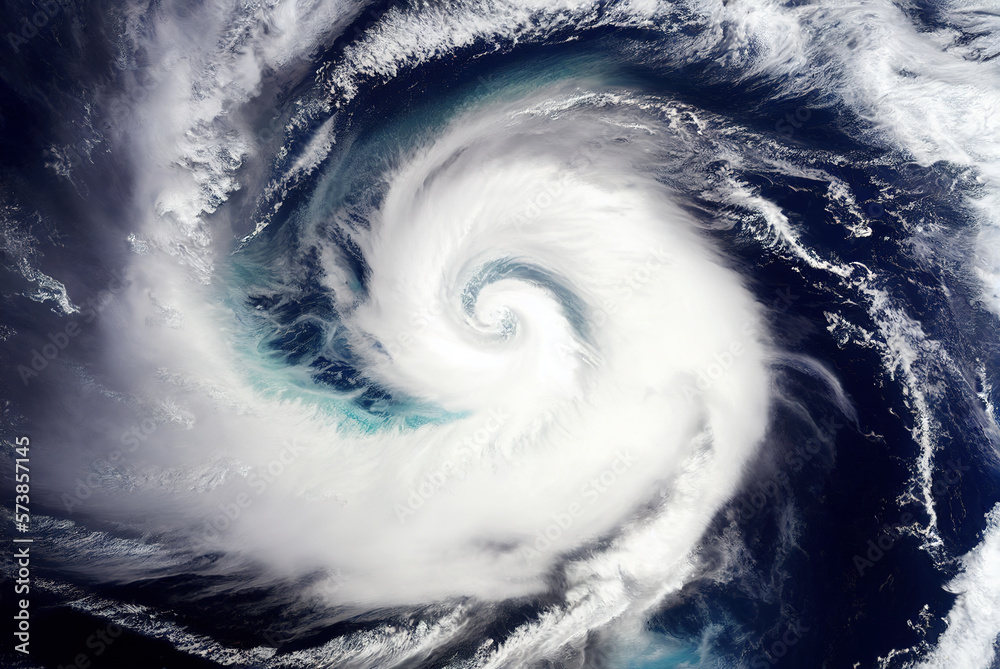 Space view of typhoon. AI generated image.