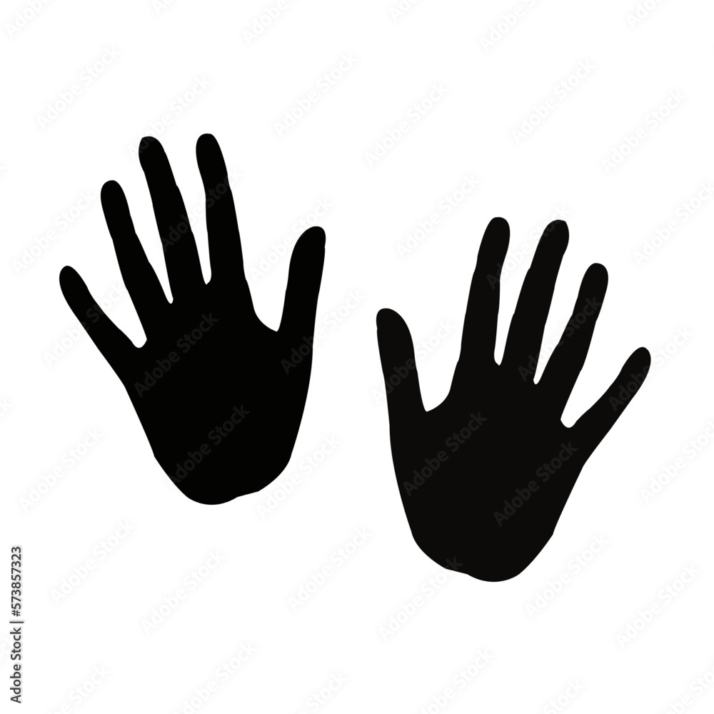 Two hands human icon black silhouette, isolated on white background. Vector illustration. Two hands human icon black silhouette, isolated on white background. Vector illustration.