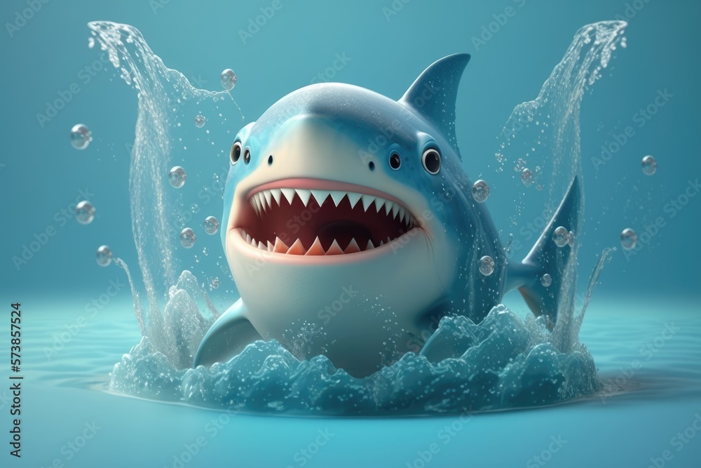 a cute adorable shark character underwater in the style of children-friendly cartoon animation fantasy generative ai a cute adorable shark character underwater in the style of children-friendly cartoon animation fantasy generative ai