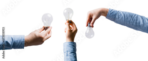 Business man hand holding light bulb. incandescent light bulb in male hands on isolated. Business concept. png transparent.