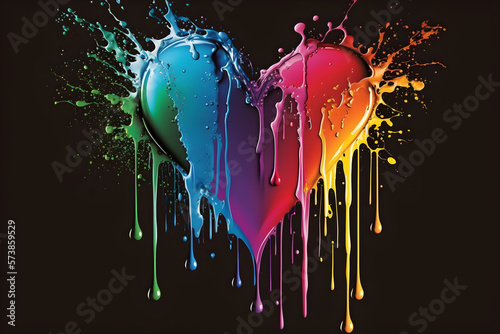Graffiti with a heart symbol on the wall with a splash, color art