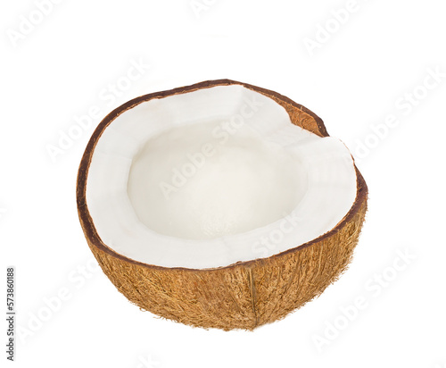 Coconut with half. Fresh raw coconut isolated on transparent background with clipping path, single coconut with clipping path and alpha channel. Use for graphics, advertising design.