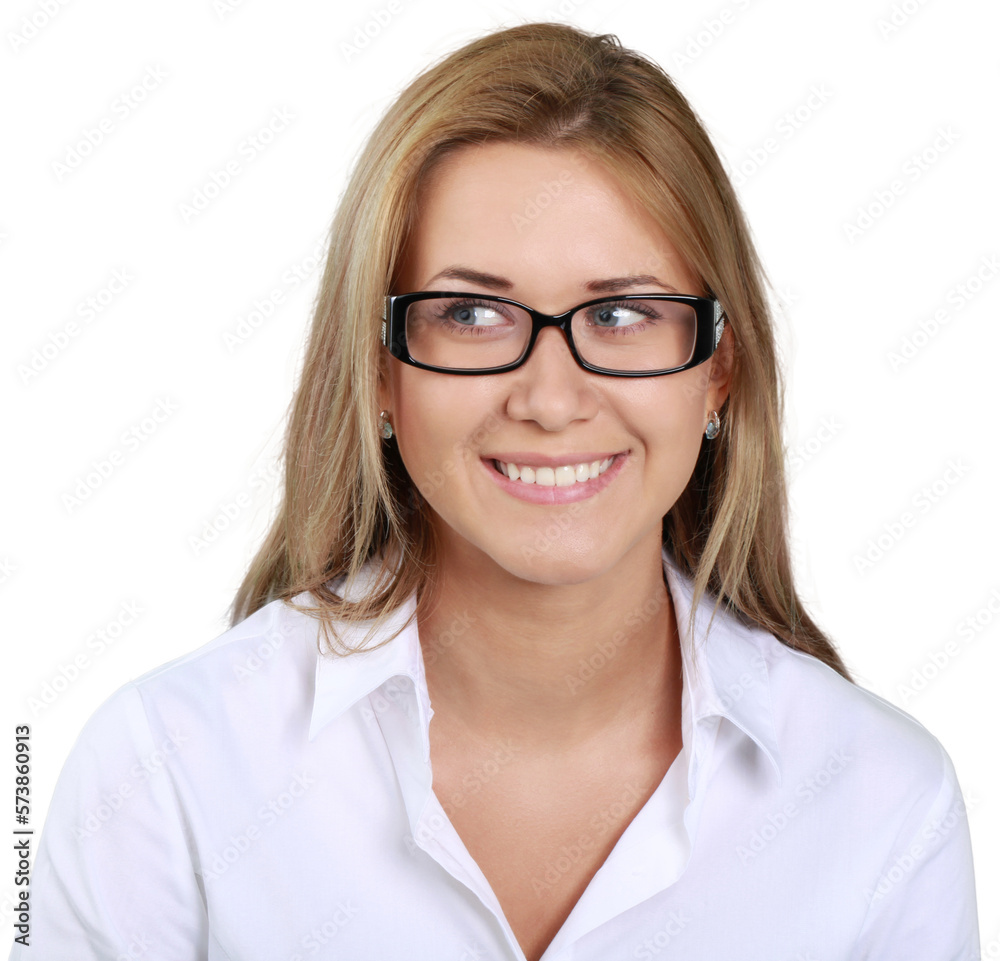 Portrait photo of an attractive woman smiling and looking to the side Portrait photo of an attractive woman smiling and looking to the side