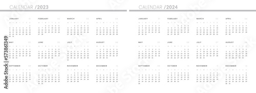 Set of 2023-2024 Annual Calendar template. Vector layout of a wall or desk simple calendar with week start monday.