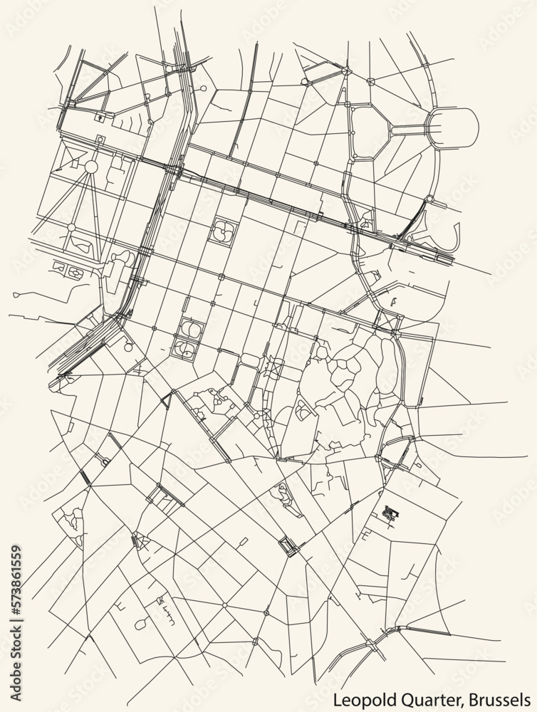 Street roads map of the LEOPOLD QUARTER (LEOPOLDSWIJK), BRUSSELS