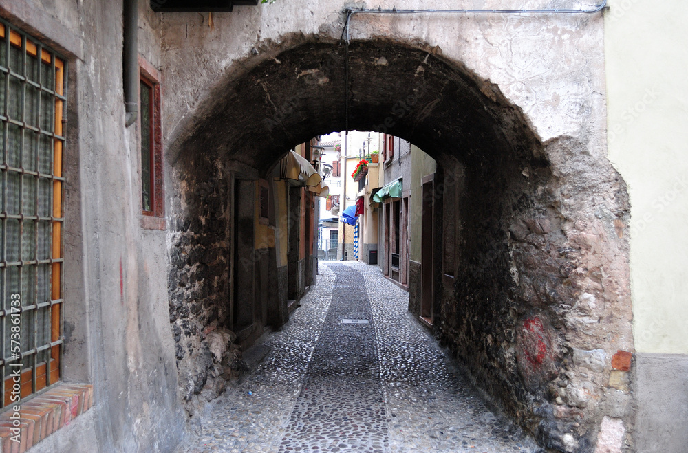 Deserted Ancient Cobbled Alley in Old Italian Town 