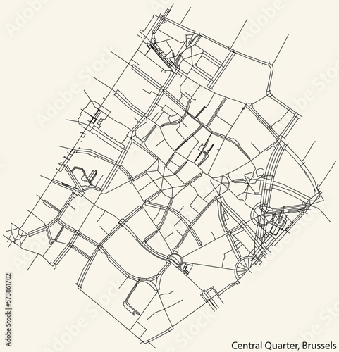 Street roads map of the CENTRAL QUARTER (QUARTIER DU CENTRE, CENTRUMWIJK), BRUSSELS