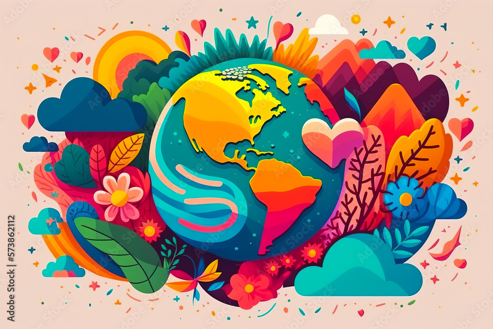 Obraz premium illustration of colorful planet earth. The concept of environmental protection and love for our planet. Generative ai