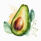 Ripe green avocado, cut in half. Illustration of an avocado fruit on a white background. Proper nutrition