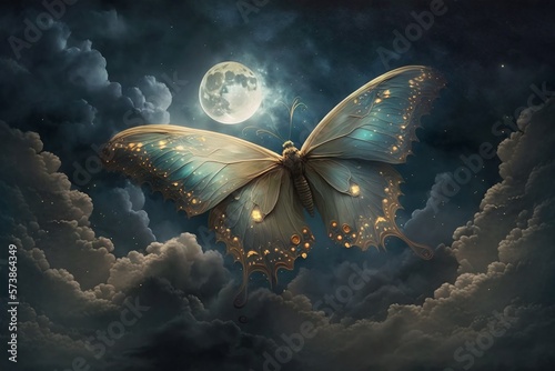 "Enchanted Flight of the Butterfly in Moonlight." Generative AI.