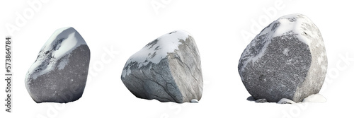 Beautiful natural rock with snow, transparent background, 3d rendering, can be used for natural garden yard decoration, generative ai.	