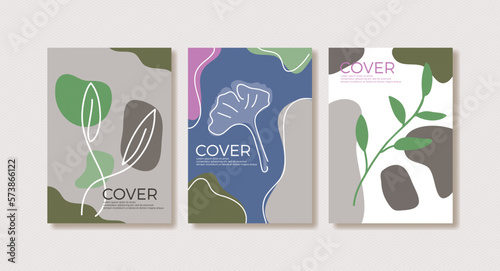 Set the book cover design with hand-drawn botanicals decorations. minimalist abstract retro botanical background. size A4 For notebooks, book covers, planners, catalog brochures. 
