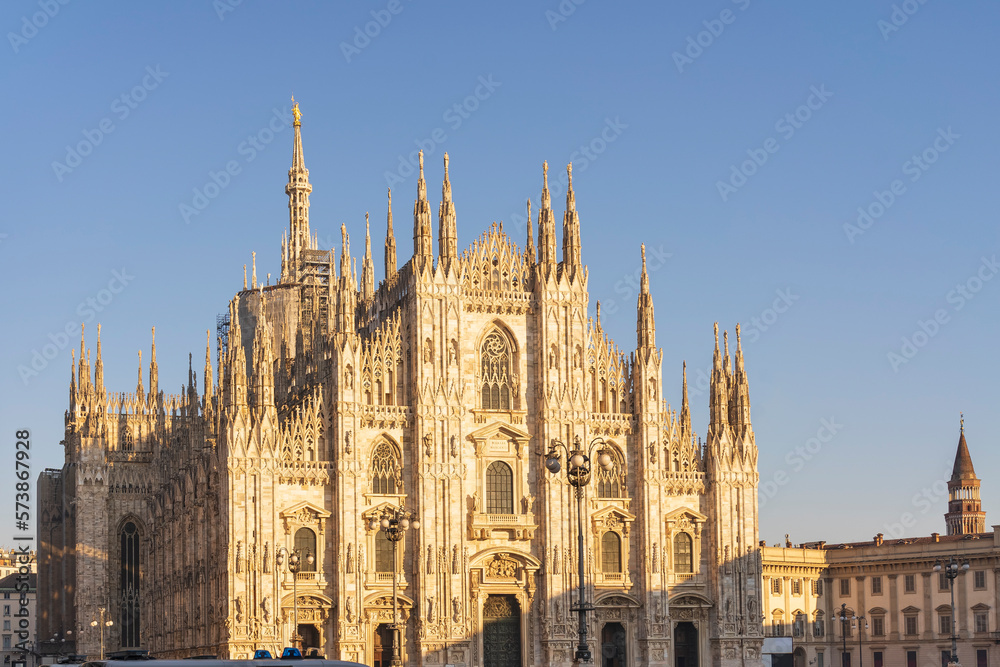 Duomo , Milan gothic cathedral at sunny day, Europe.Horizontal photo with copy-space.